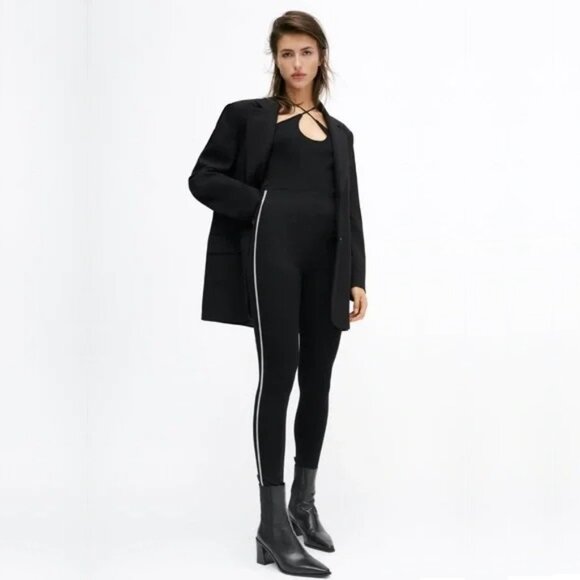 2/$30 ZARA Rhinestone Tuxedo Leggings Black Small #A0652 - Picture 1 of 12